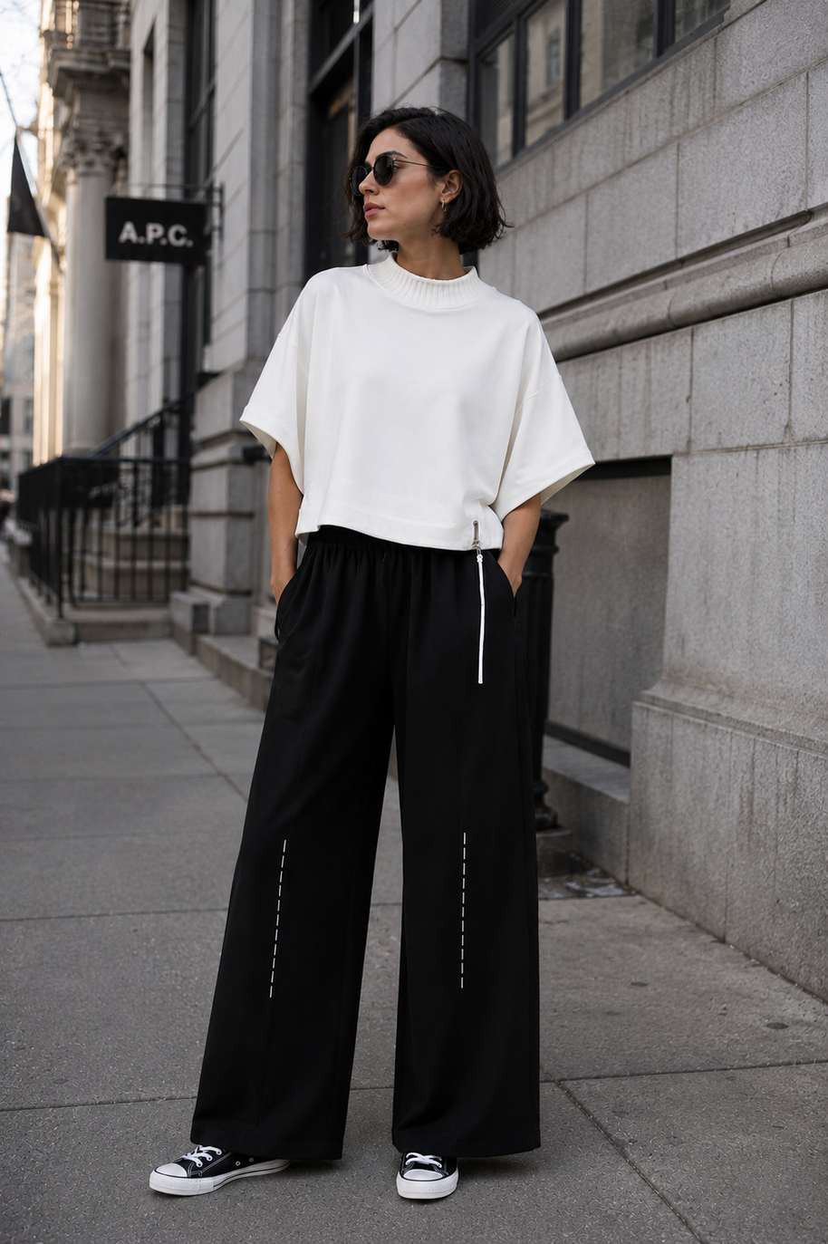Ribbed Collar Zip Top