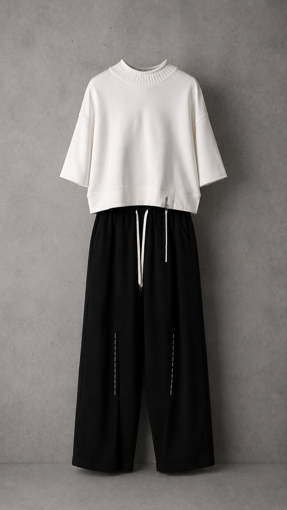 Ribbed Collar Zip Top