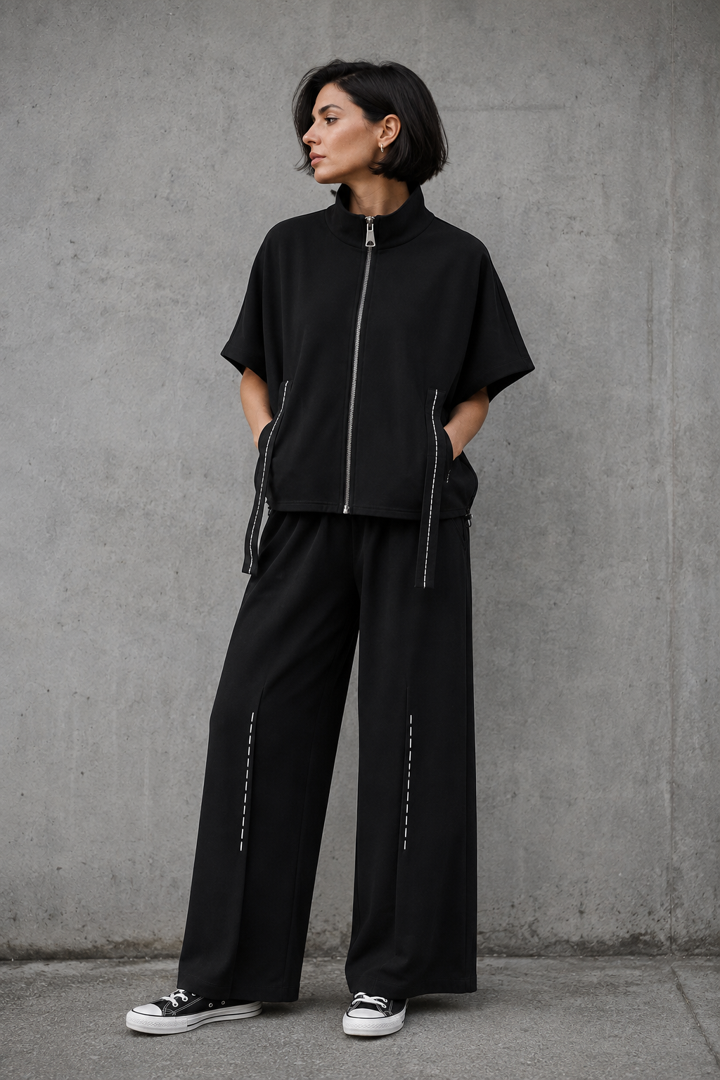 Contrast Stitch Cape Jacket