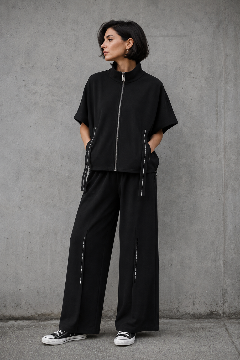 Contrast Stitch Cape Jacket