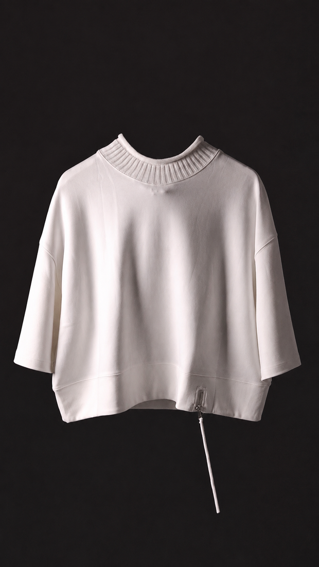 Ribbed Collar Zip Top